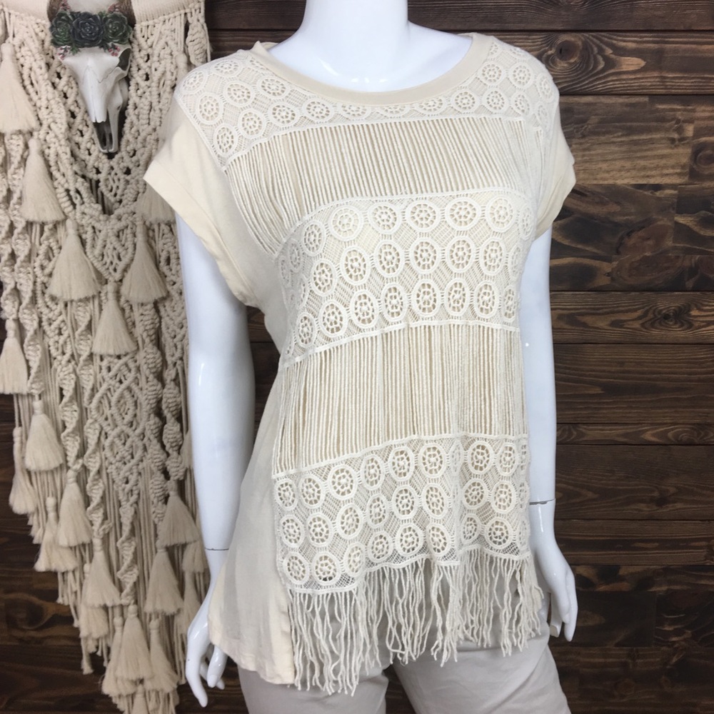 Gibson Latimer | Crochet Lace Fringe Tee Blouse